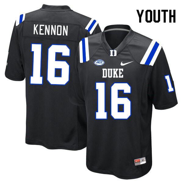 Youth #16 Cole Kennon Duke Blue Devils College Football Jerseys Stitched-Black